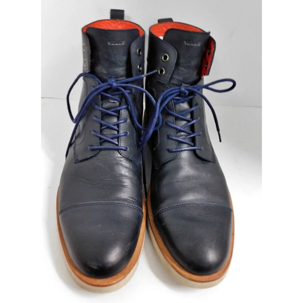 Velez Navy Blue Leather Lace Up Ankle‎ Boots sz 43